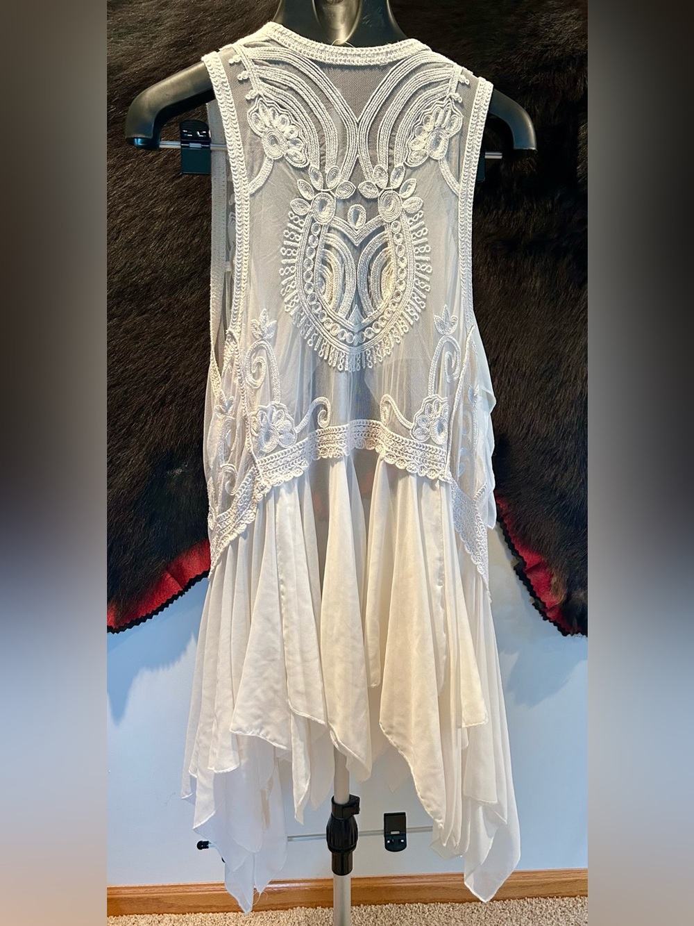 Origami Cream Embroidered Sheer Kimono Duster Sz M - Picture 2 of 4